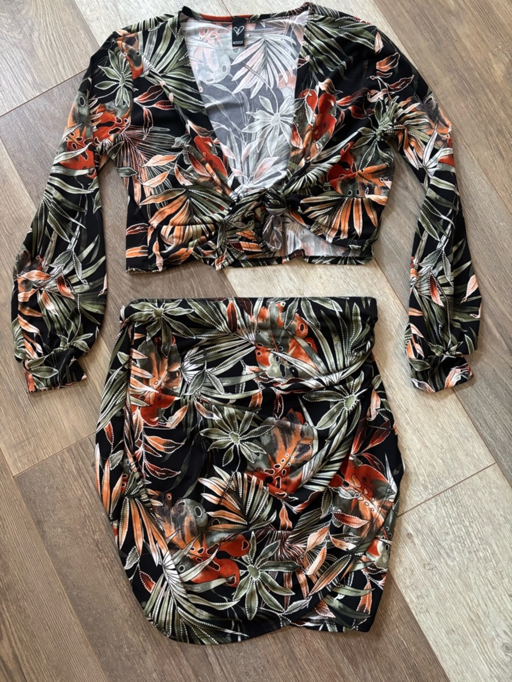 Windsor Black Tropical Print Two-Piece Skirt Set